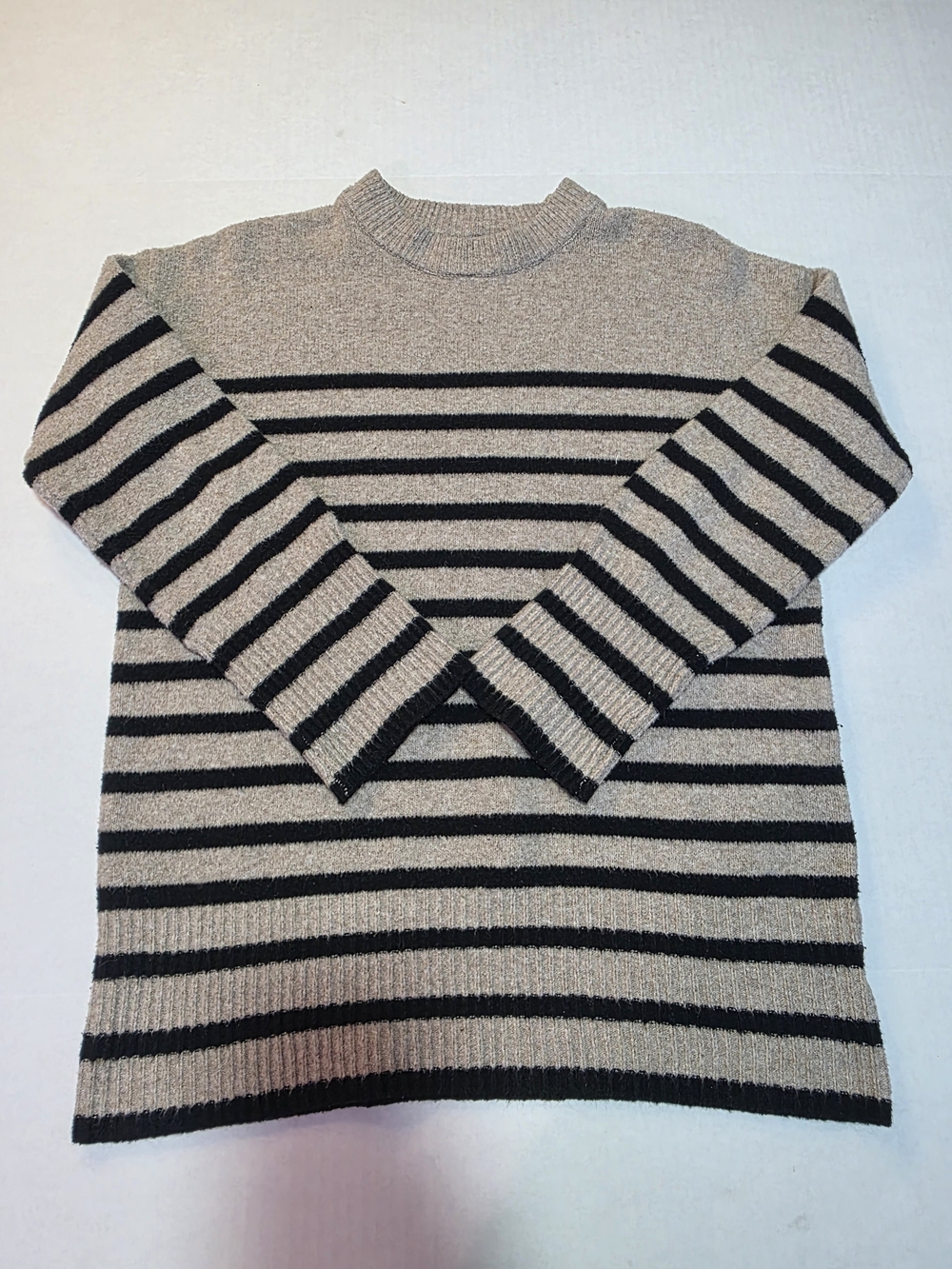 A New Day Beige and Black Striped Crewneck Sweater - Men